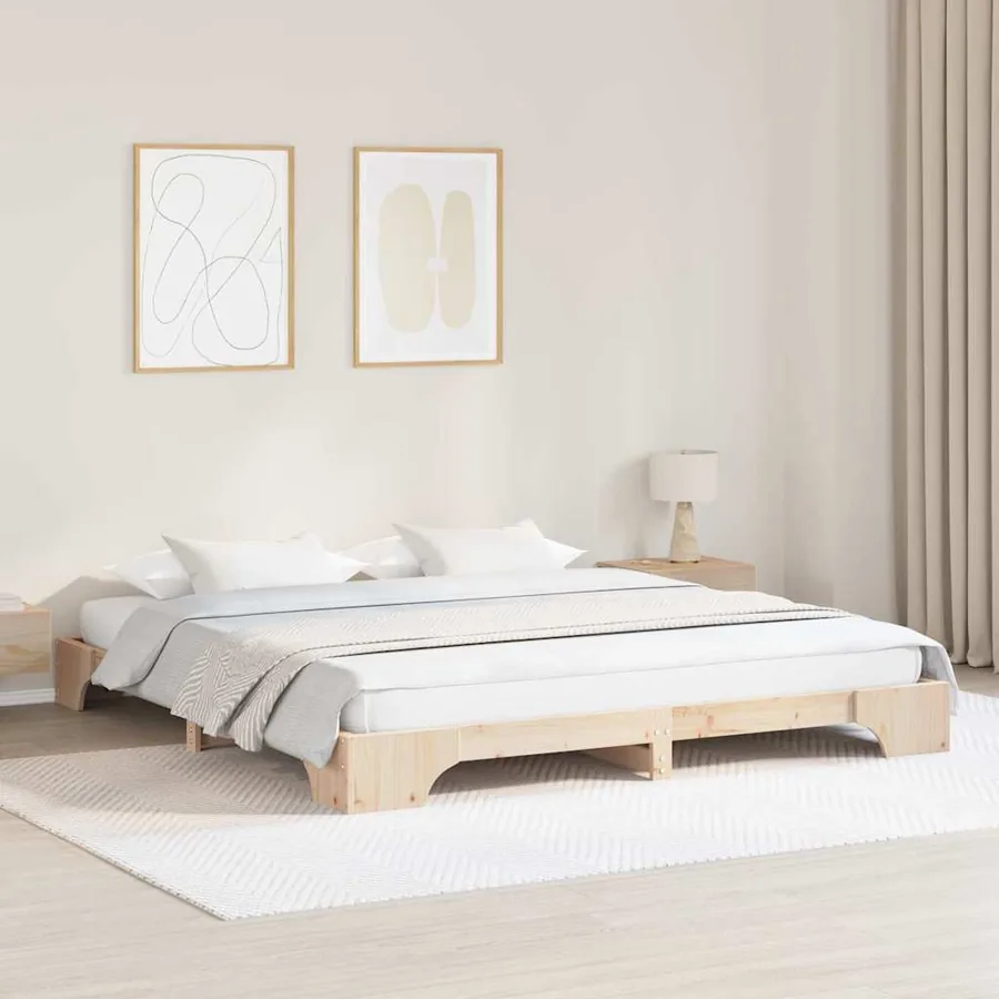 Cadre de lit Naturel 200 x 200 cm Pin massif