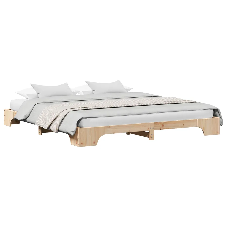 Cadre de lit Naturel 200 x 200 cm Pin massif - 2