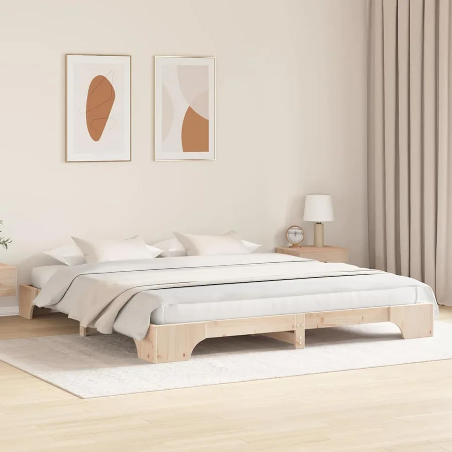 Cadre de lit Naturel 200 x 200 cm Pin massif - 3