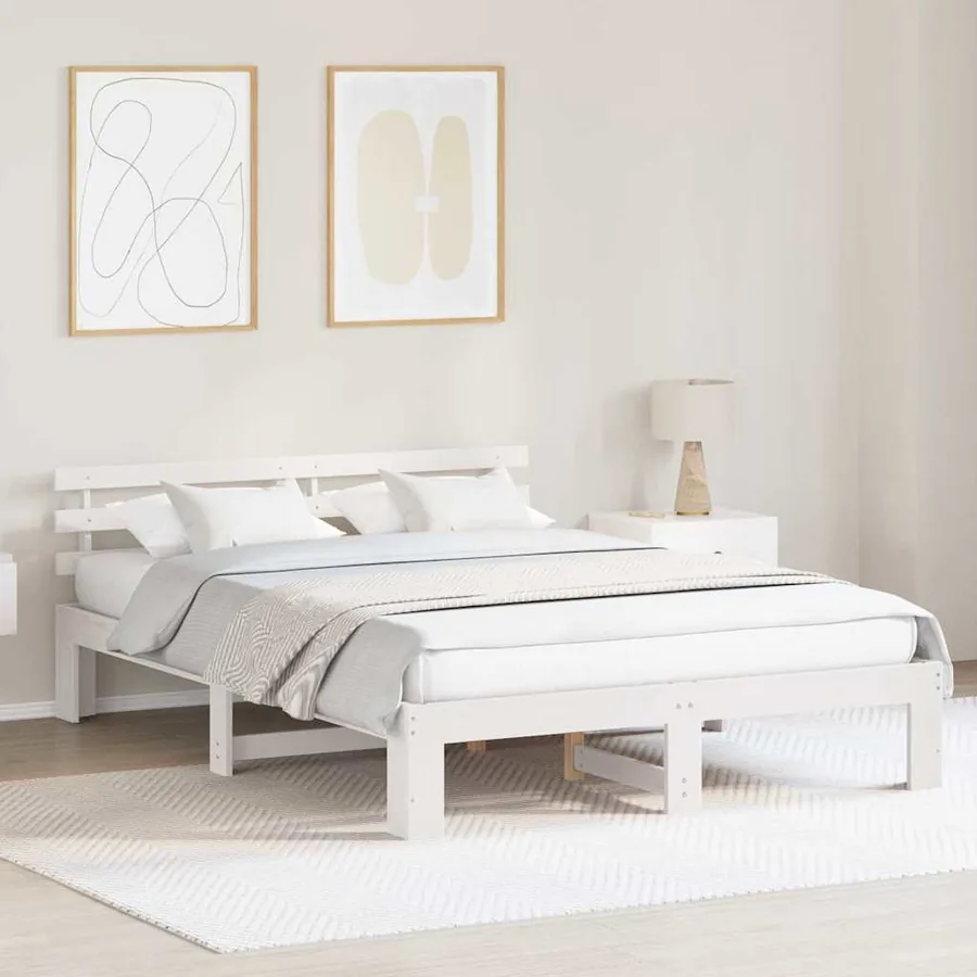 Cadre de lit avec tête de lit Blanc 140 x 200 cm Pin massif