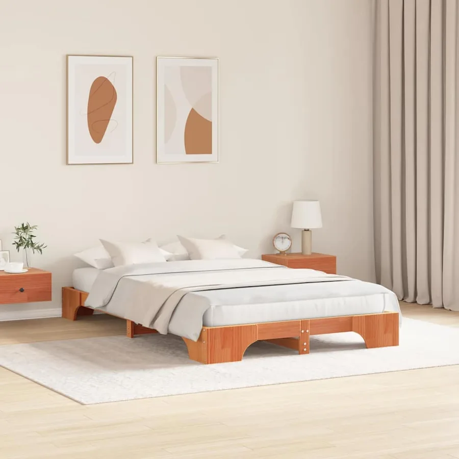 Cadre de lit Brun cire 120 x 190 cm Pin massif - 3