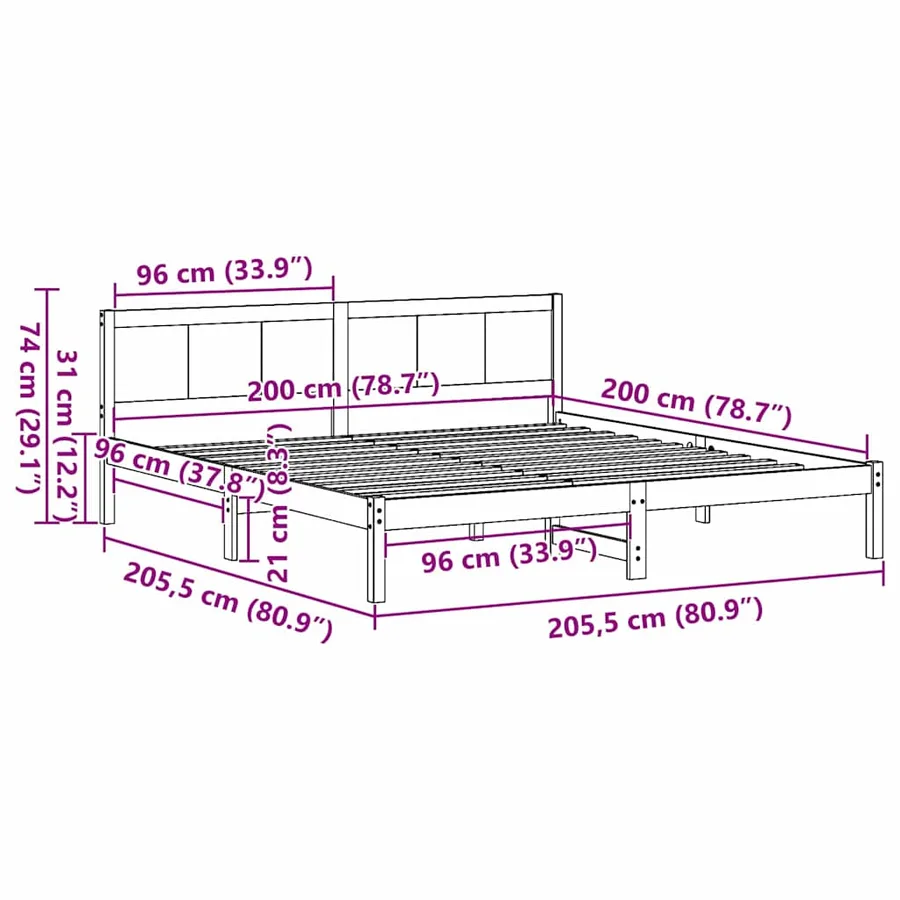 Cadre de lit Marron 200 x 200 cm Bois de pin massif - 10