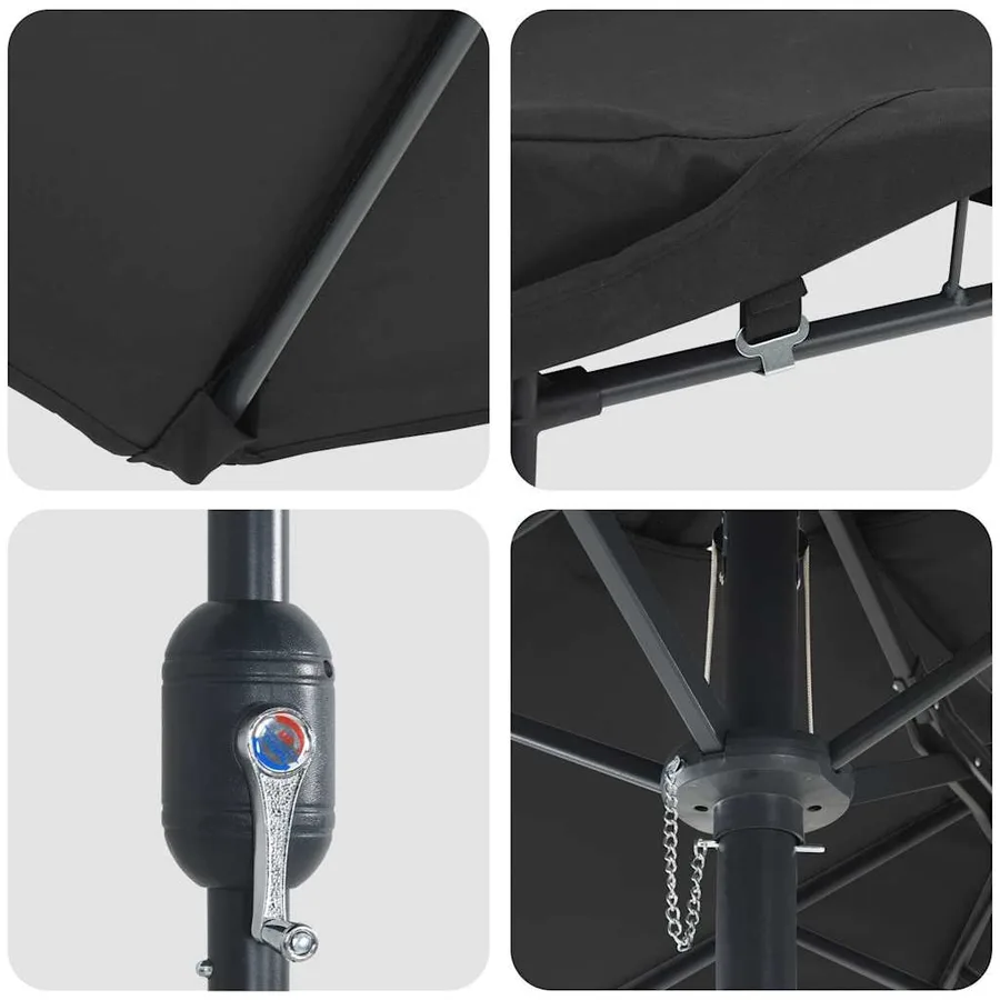 Parasol de jardin Noir 385 x 209 x 244 cm Polyester et Acier - 7