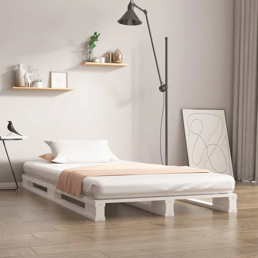 Lit de palette blanc 100x200 cm bois de pin massif