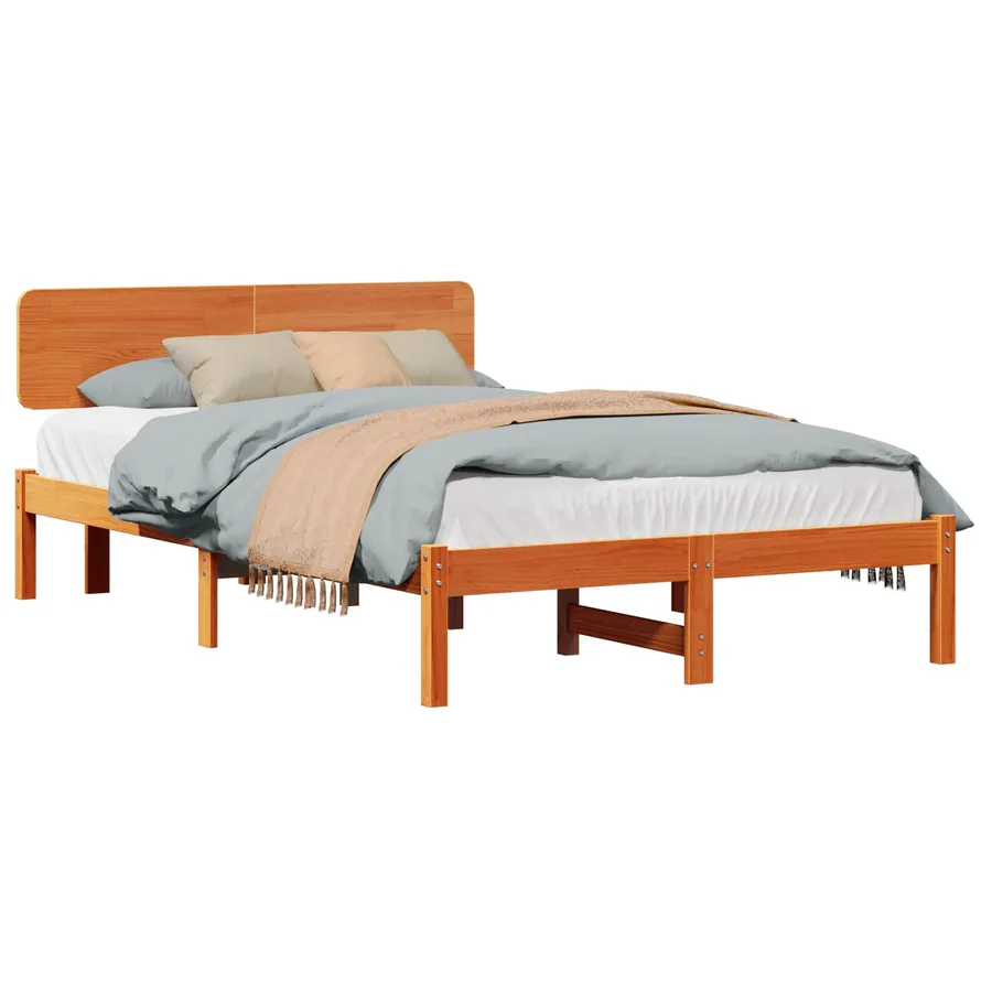Cadre de lit avec tête de lit Brun cire 140 x 190 cm Pin massif - 2