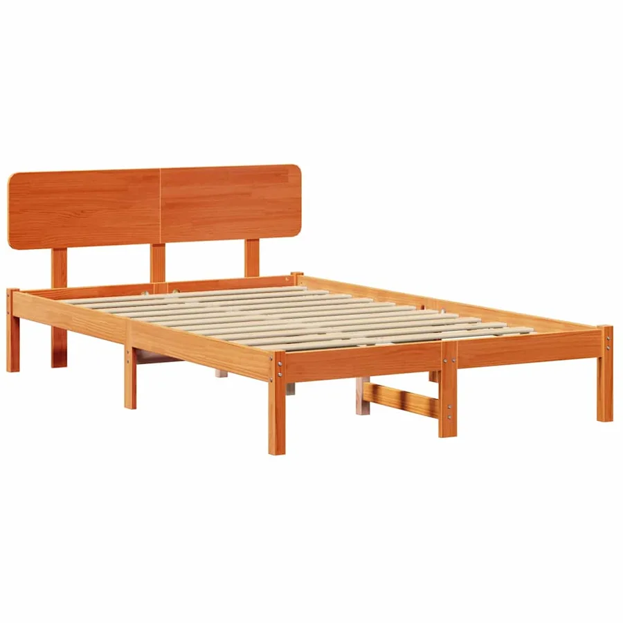 Cadre de lit avec tête de lit Brun cire 140 x 190 cm Pin massif - 4