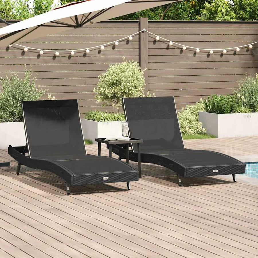 Transat 3 pcs Noir 197 x 70 x 82 cm polyrotin