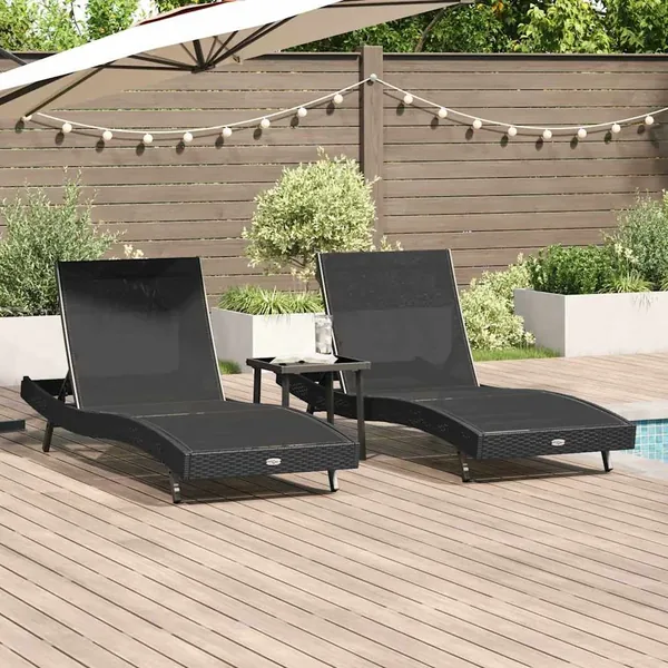 Transat 3 pcs Noir 197 x 70 x 82 cm polyrotin