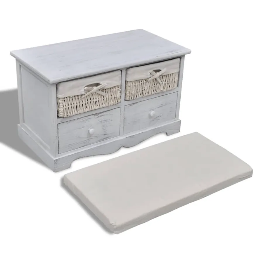 Banc de rangement Blanc 62x33x42 cm Bois de paulownia - 5