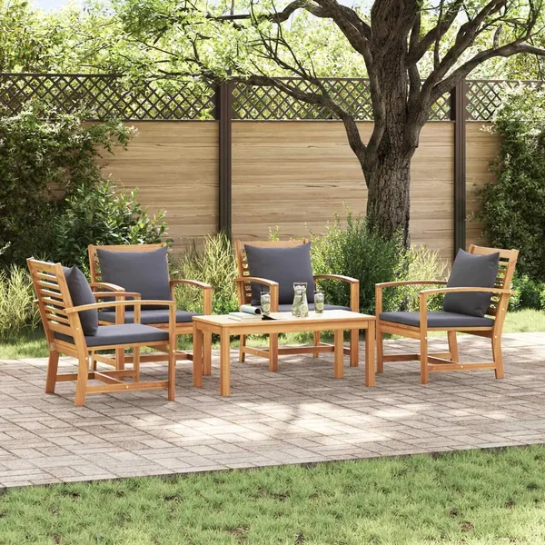 Ensemble de canapé de jardin 5 pcs Naturel Bois de teck massif