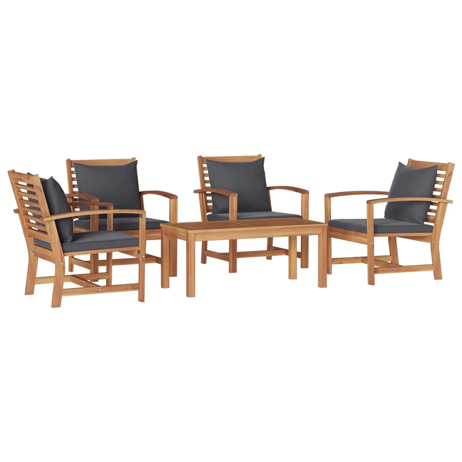 Ensemble de canapé de jardin 5 pcs Naturel Bois de teck massif - 2