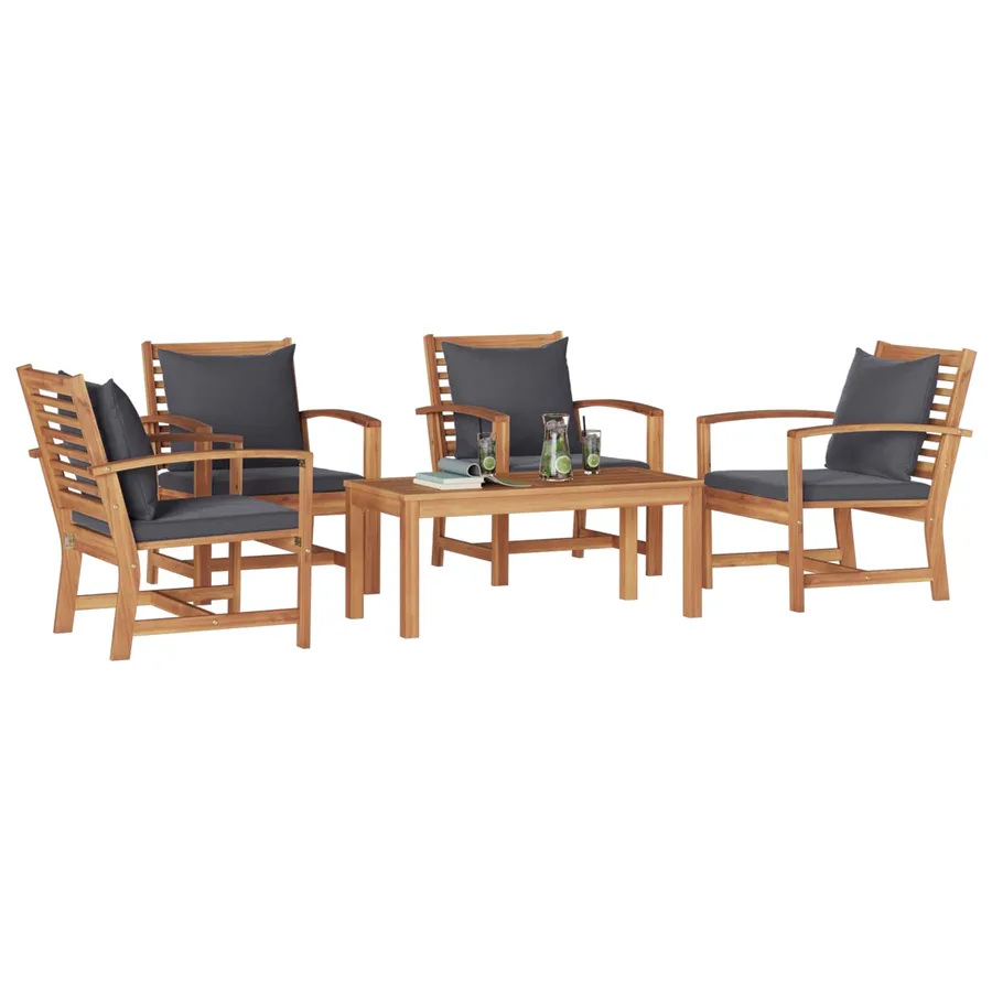 Ensemble de canapé de jardin 5 pcs Naturel Bois de teck massif - 3