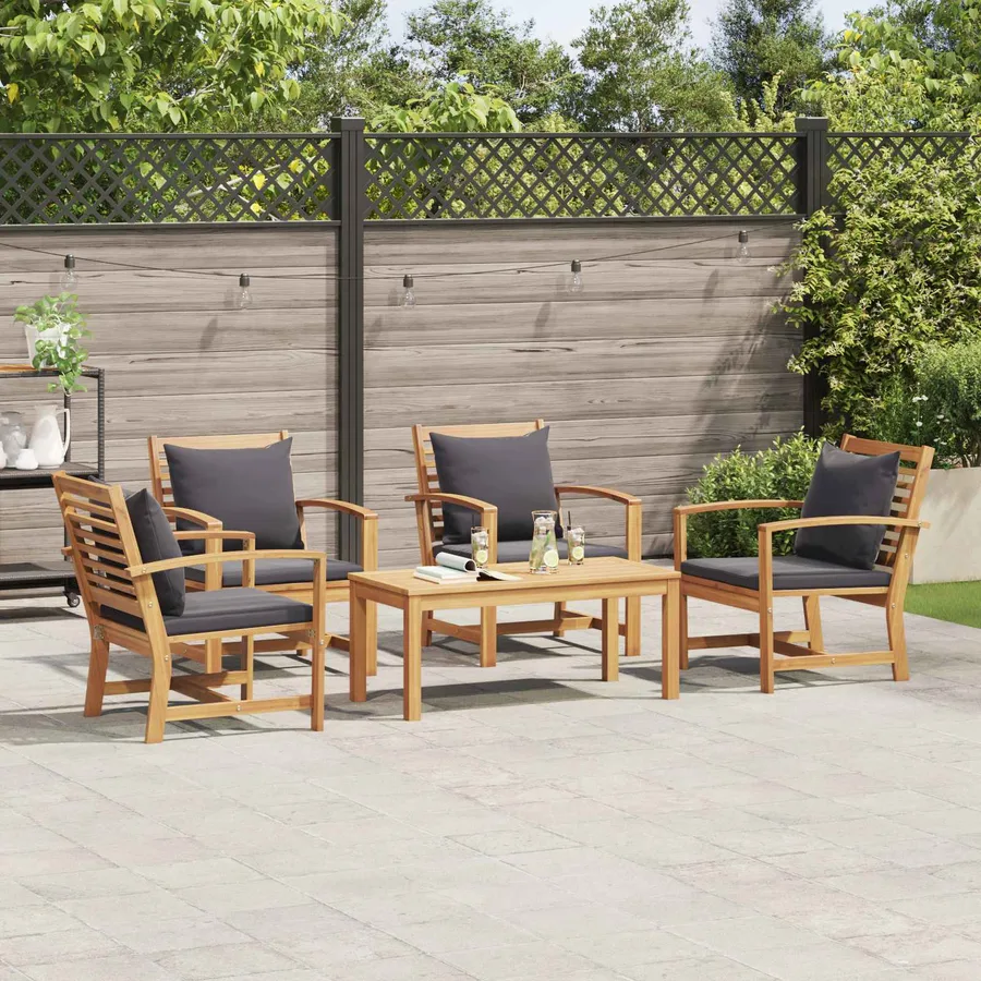 Ensemble de canapé de jardin 5 pcs Naturel Bois de teck massif - 4