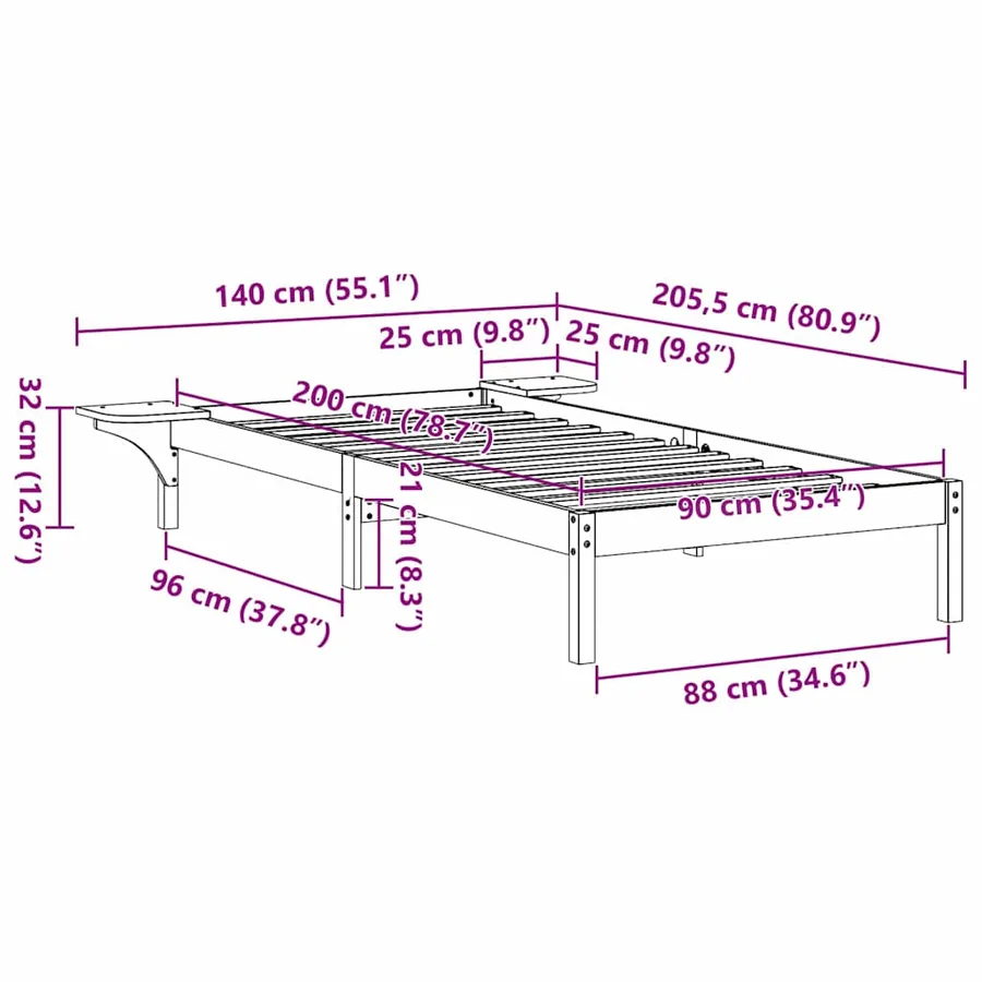 Cadre de lit Blanc 90 x 200 cm Pin massif - 10
