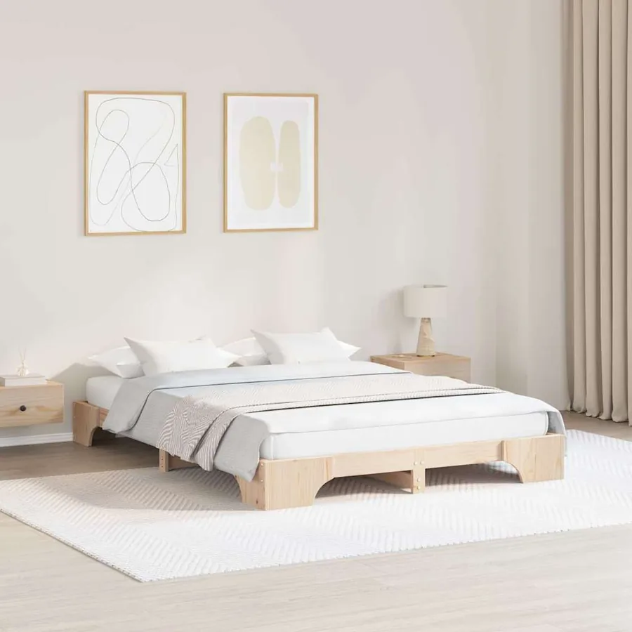 Cadre de lit Naturel 140 x 200 cm Pin massif
