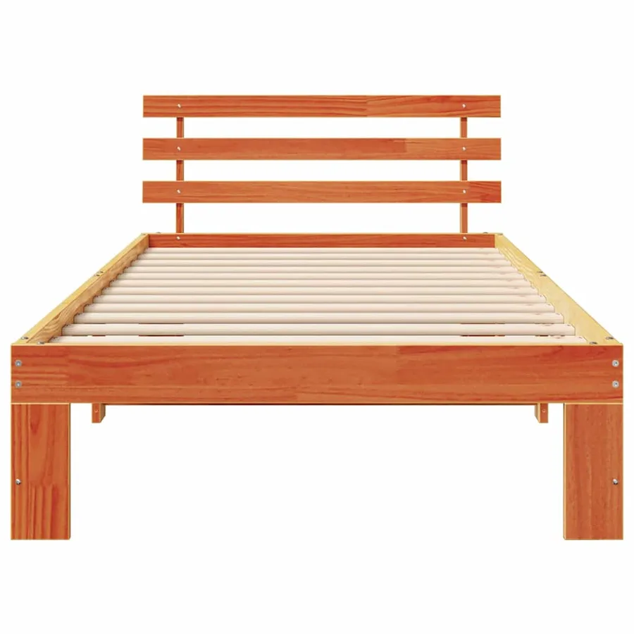 Cadre de lit avec tête de lit Brun cire 90 x 200 cm Pin massif - 5