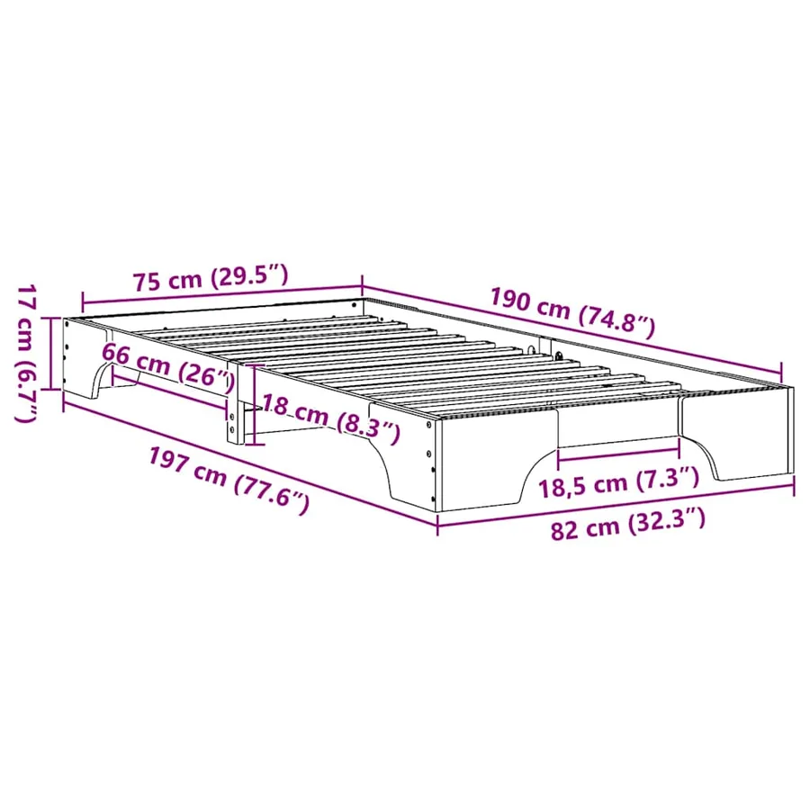 Cadre de lit Blanc 75 x 190 cm Pin massif - 8