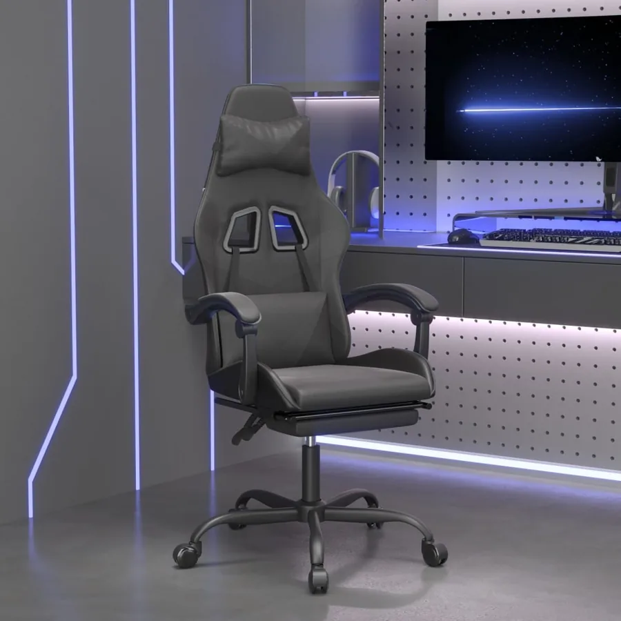 Chaise de jeu pivotante avec repose-pied Noir Similicuir