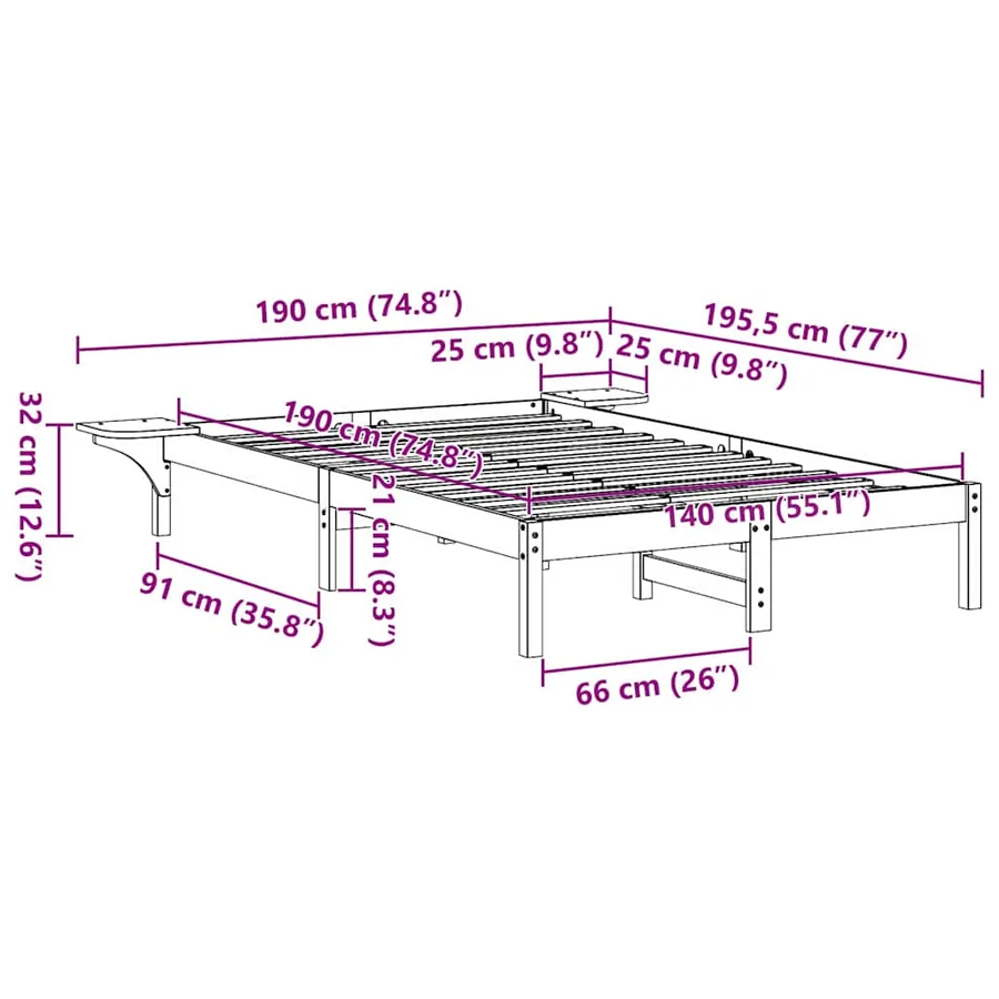Cadre de lit Blanc 140 x 190 cm Pin massif - 10