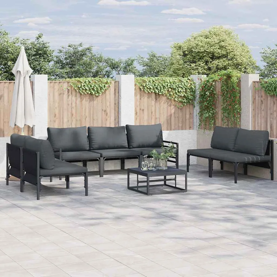 Ensemble de canapé de jardin avec coussin 8 pcs Noir Acier