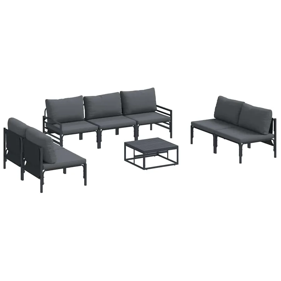 Ensemble de canapé de jardin avec coussin 8 pcs Noir Acier - 2