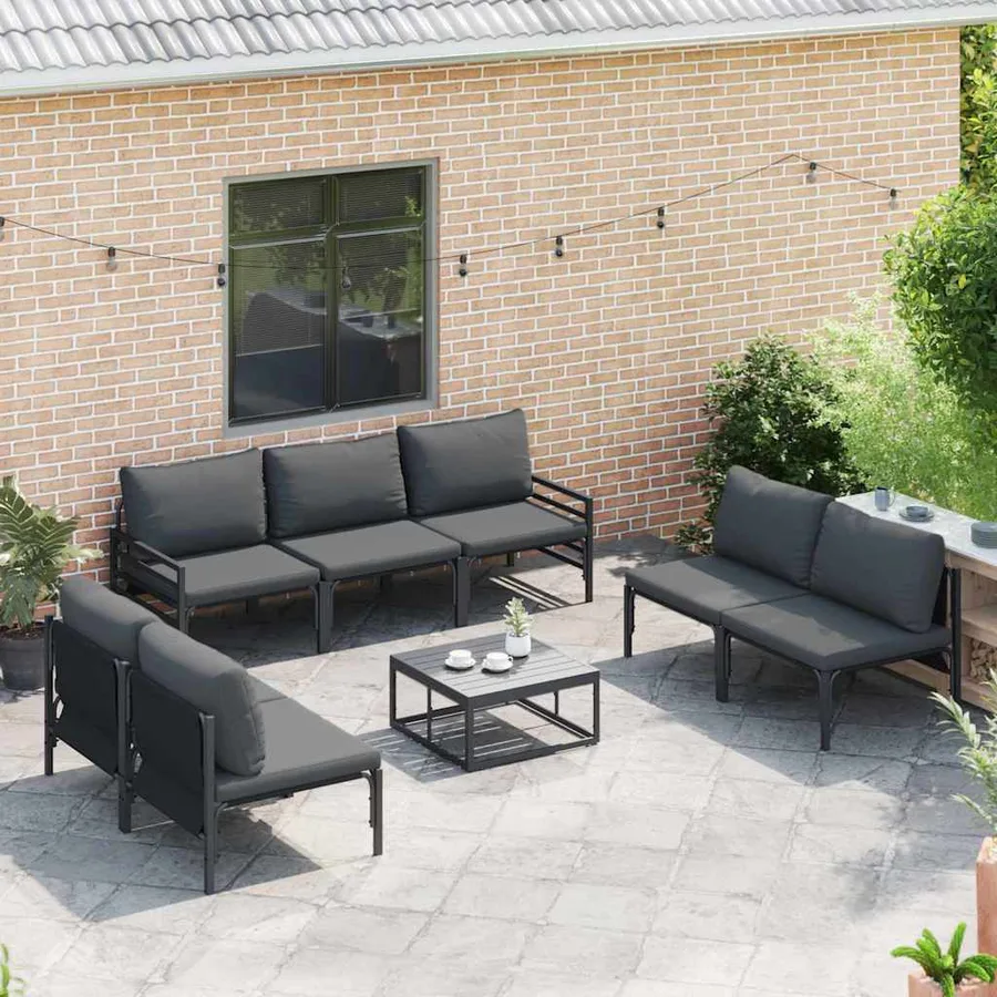 Ensemble de canapé de jardin avec coussin 8 pcs Noir Acier - 3
