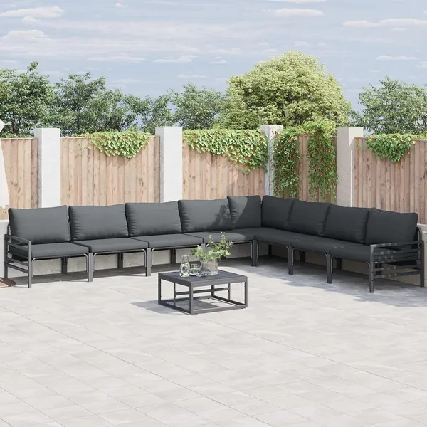 Ensemble de canapé de jardin avec coussin 8 pcs Noir Acier