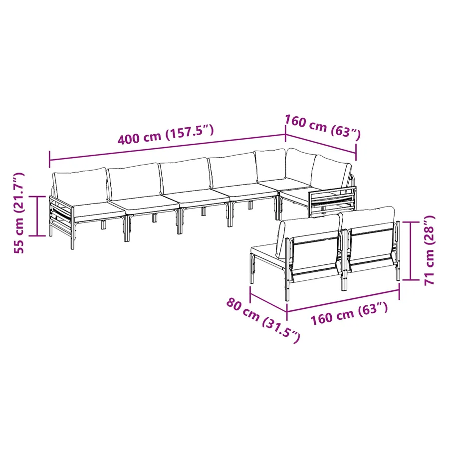 Ensemble de canapé de jardin avec coussin 8 pcs Noir Acier - 14