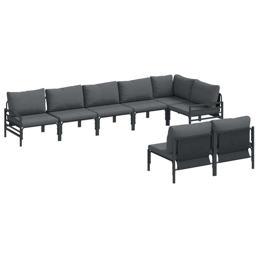 Ensemble de canapé de jardin avec coussin 8 pcs Noir Acier - 2