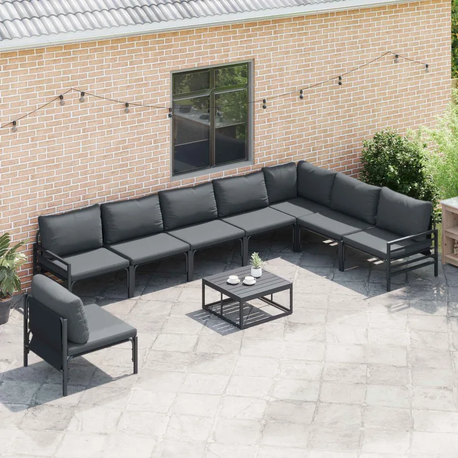 Ensemble de canapé de jardin avec coussin 8 pcs Noir Acier - 5