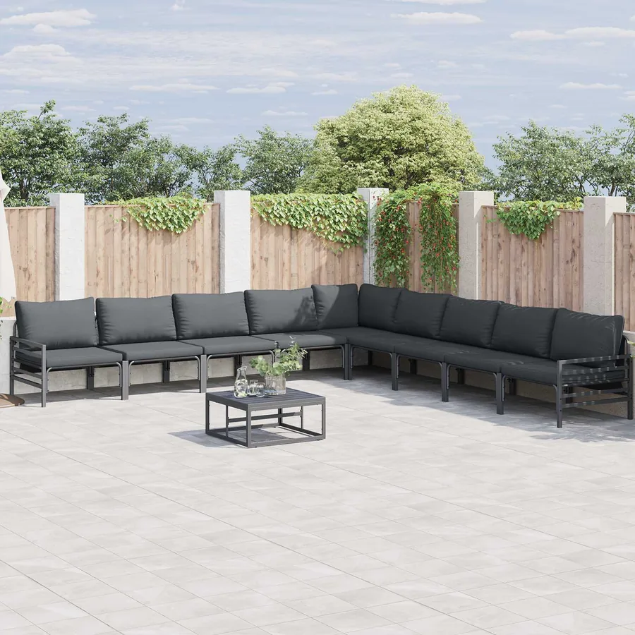 Ensemble de canapé de jardin avec coussin 9 pcs Noir Acier