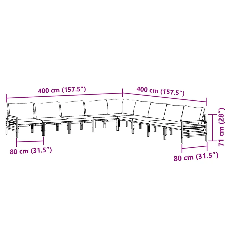Ensemble de canapé de jardin avec coussin 9 pcs Noir Acier - 14