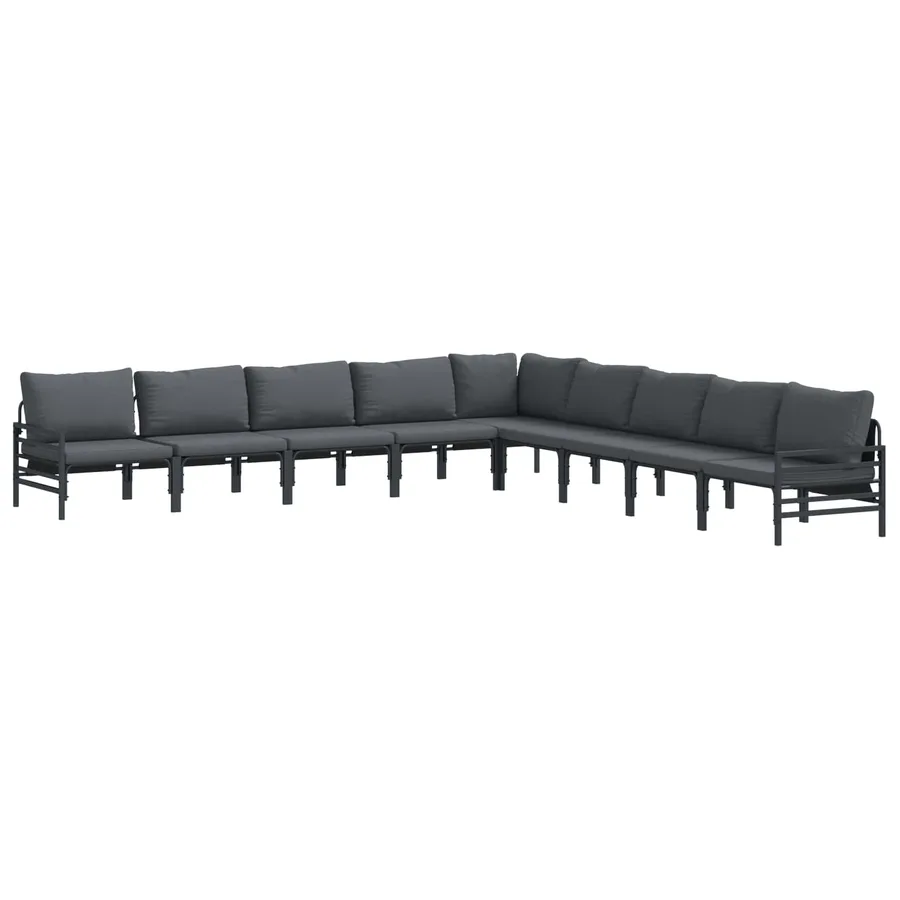 Ensemble de canapé de jardin avec coussin 9 pcs Noir Acier - 2