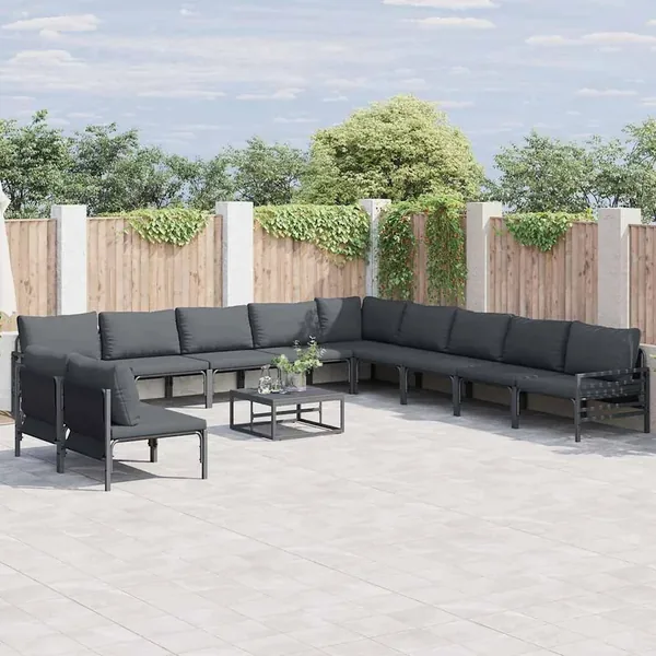 Ensemble de canapé de jardin avec coussin 12 pcs Noir Acier