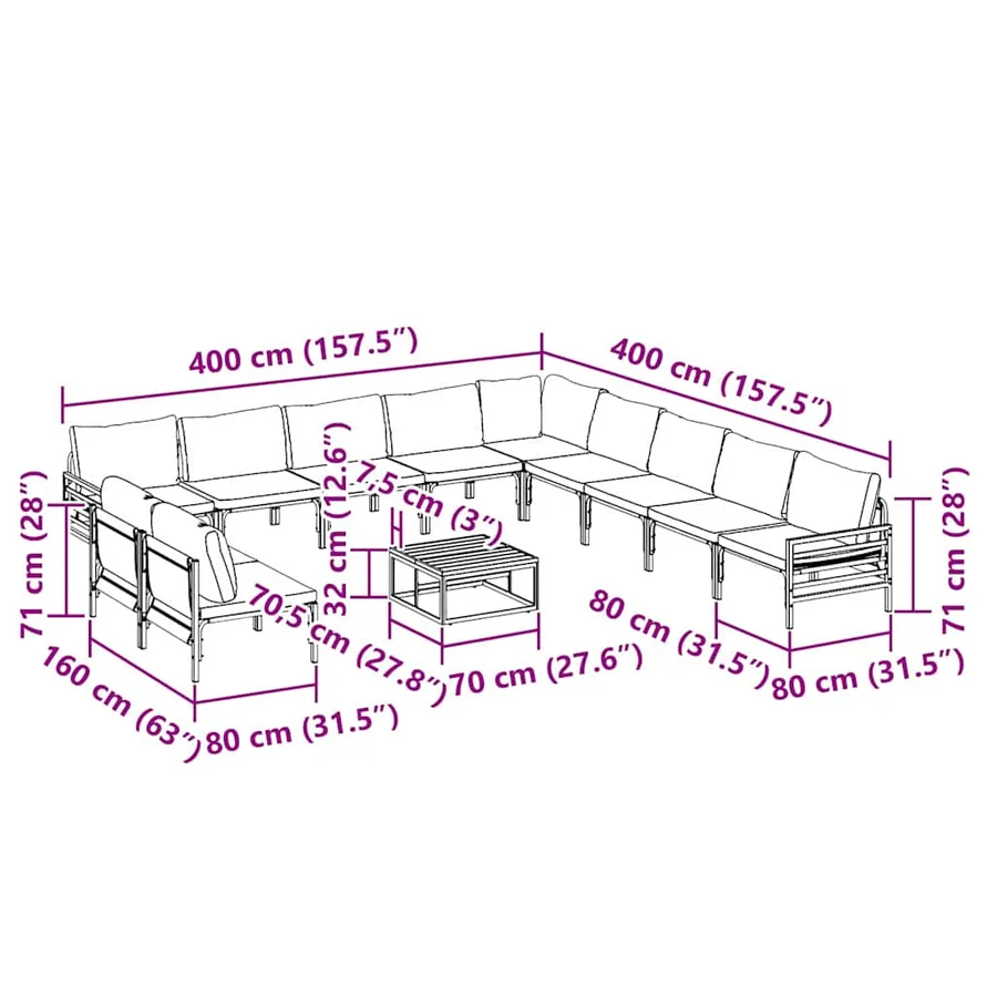 Ensemble de canapé de jardin avec coussin 12 pcs Noir Acier - 11