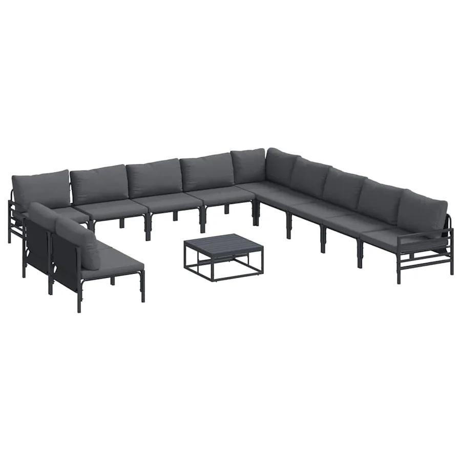 Ensemble de canapé de jardin avec coussin 12 pcs Noir Acier - 2