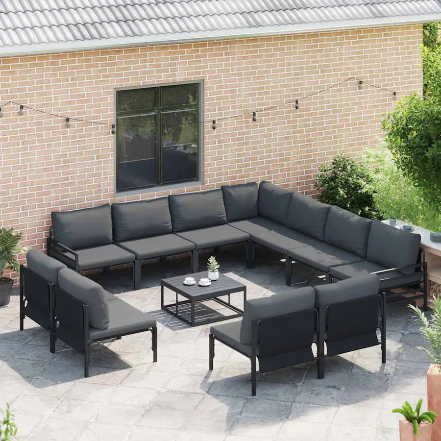 Ensemble de canapé de jardin avec coussin 12 pcs Noir Acier - 3