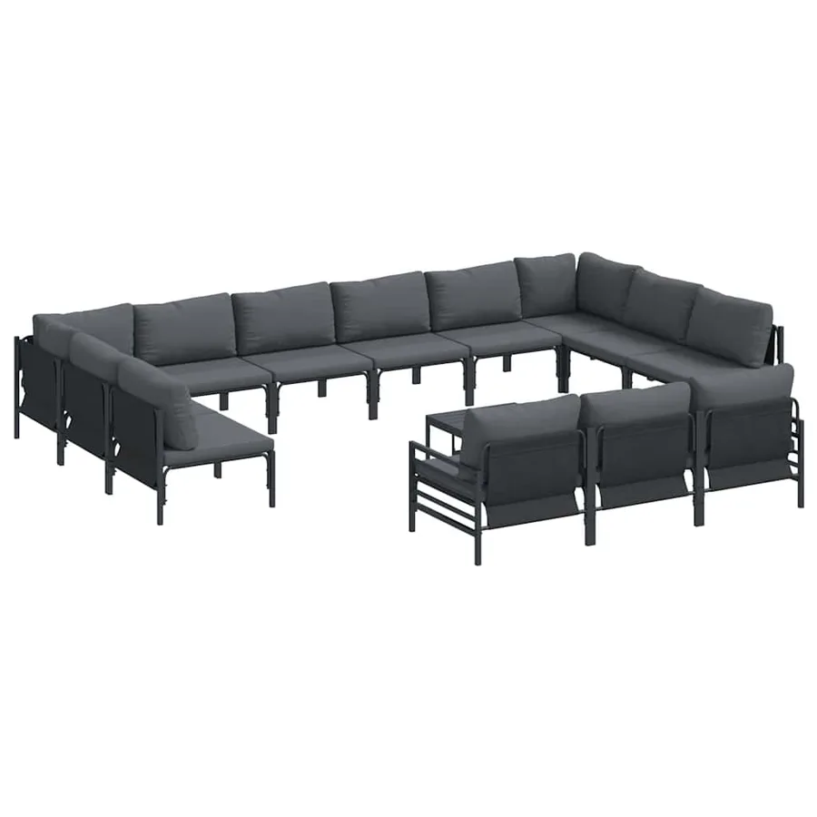 Ensemble de canapé de jardin avec coussin 14 pcs Noir Acier - 2