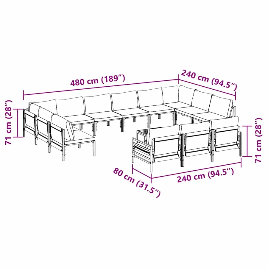 Ensemble de canapé de jardin avec coussin 14 pcs Noir Acier - 8