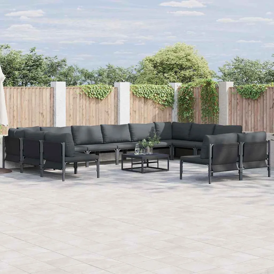 Ensemble de canapé de jardin avec coussin 12 pcs Noir Acier