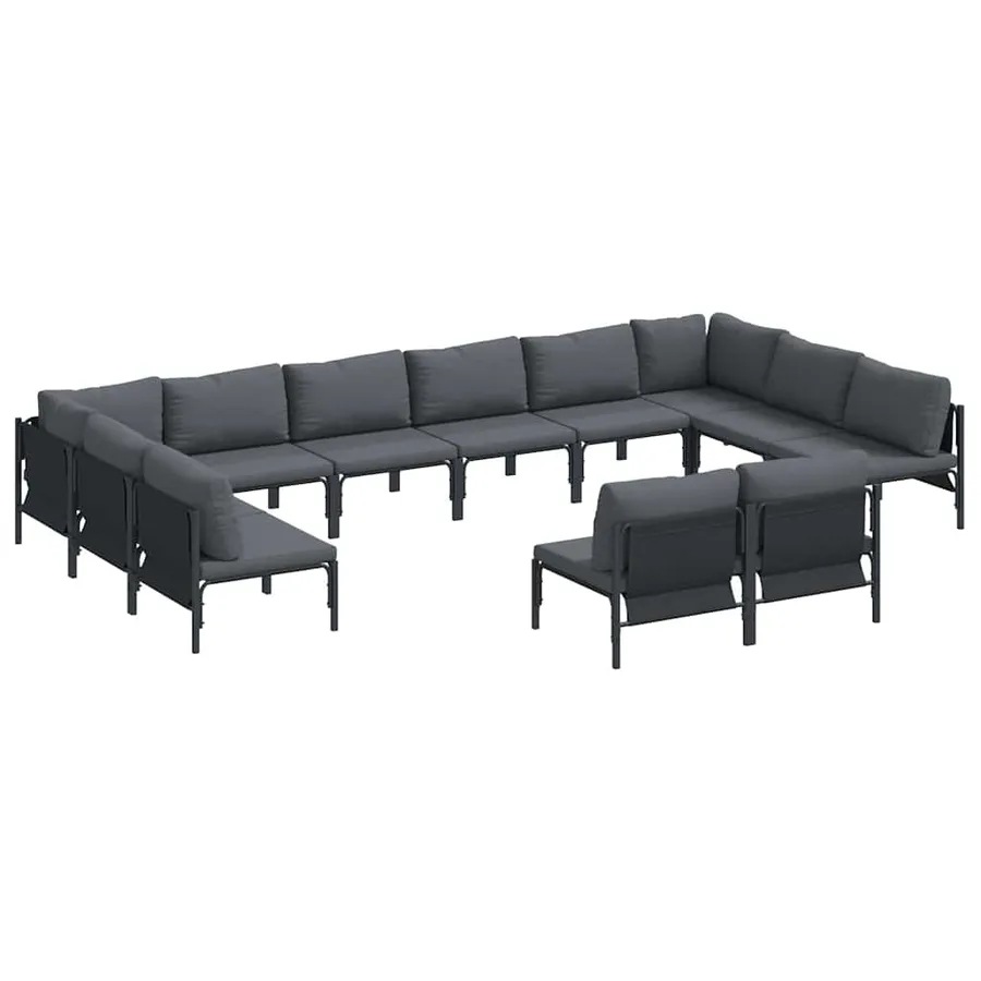 Ensemble de canapé de jardin avec coussin 12 pcs Noir Acier - 2