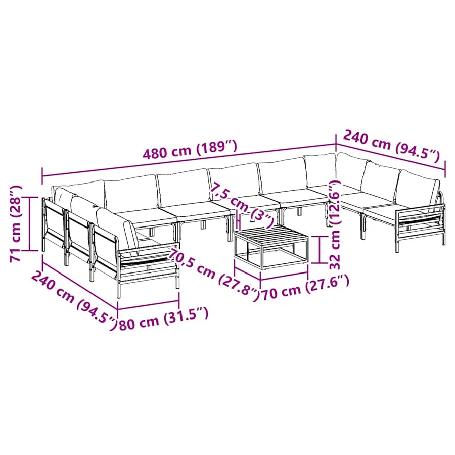 Ensemble de canapé de jardin avec coussin 11 pcs Noir Acier - 8