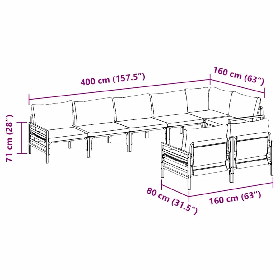 Ensemble de canapé de jardin avec coussin 8 pcs Noir Acier - 12