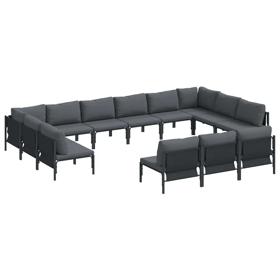 Ensemble de canapé de jardin avec coussin 13 pcs Noir Acier - 2