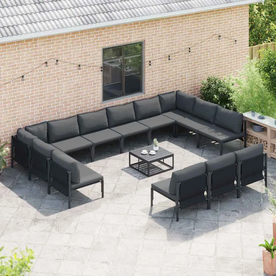 Ensemble de canapé de jardin avec coussin 13 pcs Noir Acier - 3