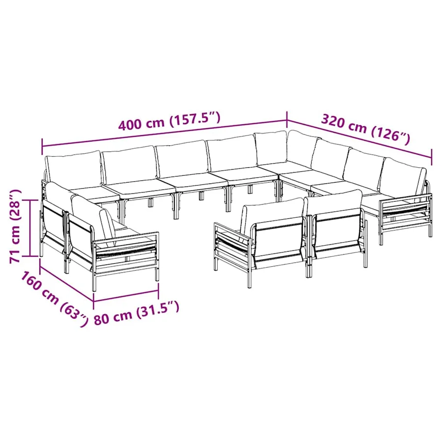 Ensemble de canapé de jardin avec coussin 12 pcs Noir Acier - 12