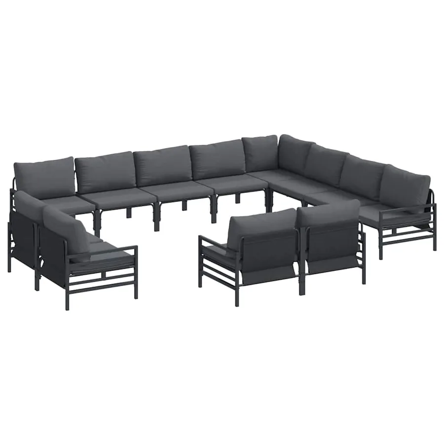 Ensemble de canapé de jardin avec coussin 12 pcs Noir Acier - 2