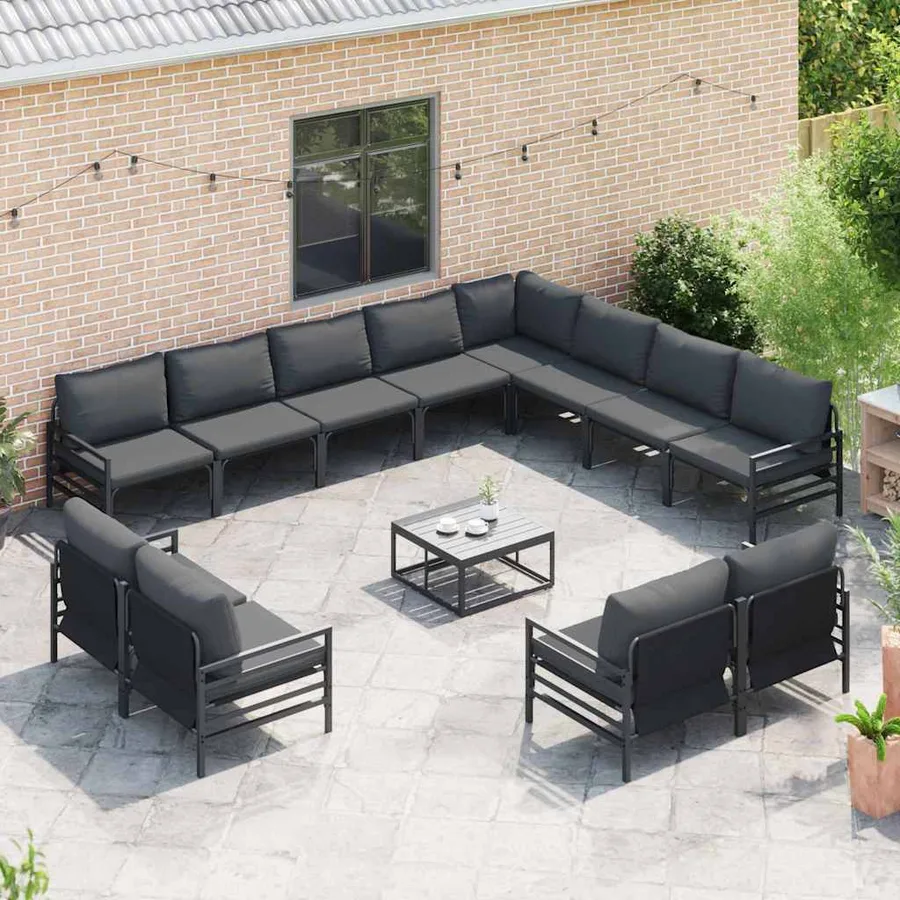 Ensemble de canapé de jardin avec coussin 12 pcs Noir Acier - 3