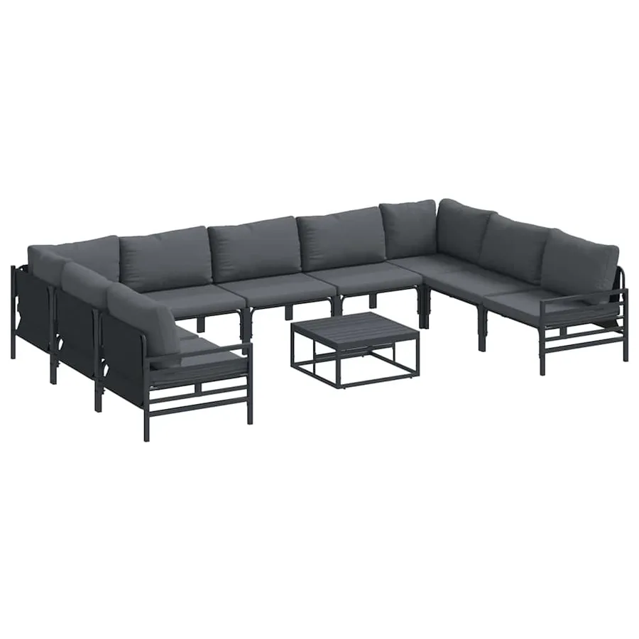 Ensemble de canapé de jardin avec coussin 10 pcs Noir Acier - 2