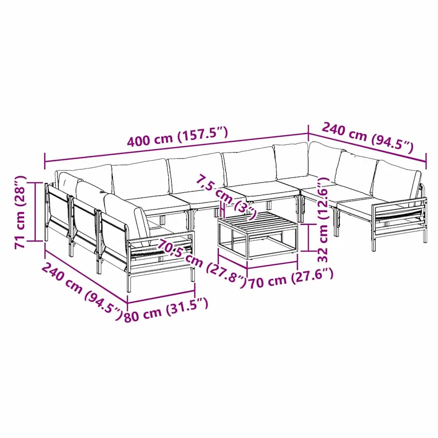 Ensemble de canapé de jardin avec coussin 10 pcs Noir Acier - 8